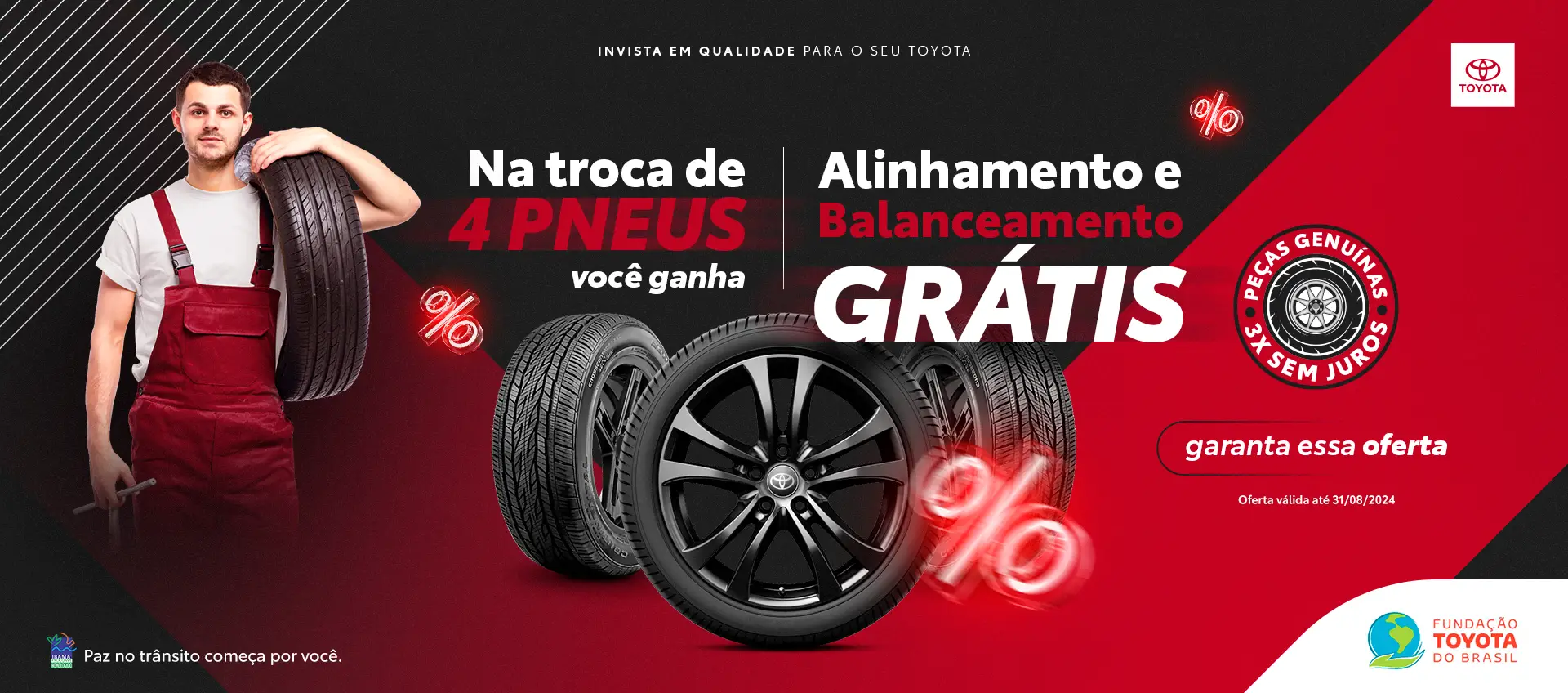 Na troca de 4 pneus você ganha alinhamento e balanceamento grátis.